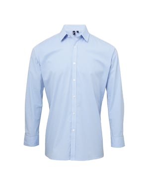 Premier Herenmicrocheck shirt met lange mouwen (Lichtblauw/Wit)