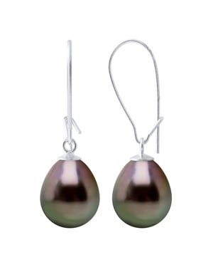 Oorbellen Echte Gecultiveerde Tahiti Parel Peper 9-10 mm