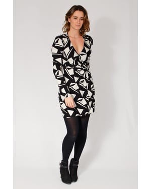 Geometric Open Collared Wrap Dress