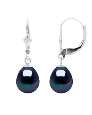 Oorbellen Dangle Kralen Freshwater 89mm Black Pears Wit Goud 18 Karaat