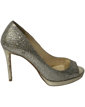 Jimmy Choo Metallic Luna Open Toe Pumps in Gold Leather