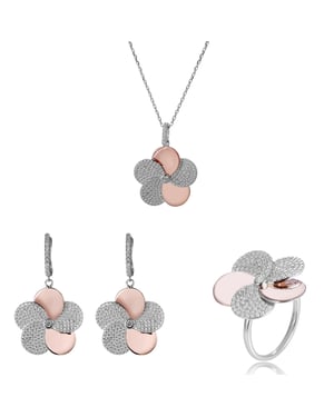 Orphelia 'Fioni' Dames 925 Sterling Zilveren Set: Ketting + Oorbellen + Ring - Zilver/Roze SET-7452