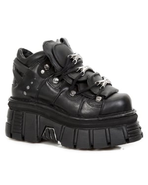 NEW ROCK 106-S29 TOWER SHOES Metallic Black Leather Biker Punk Gothic Boots