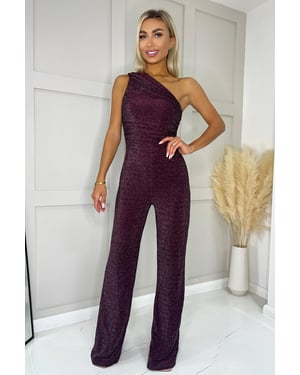 Plum One Shoulder Shimmer Jumpsuit
