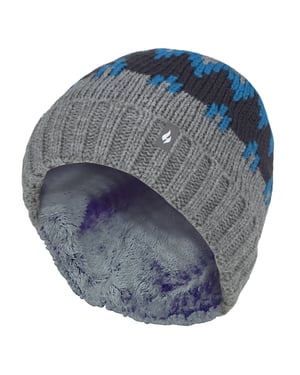 Heat Holders - Pojkar Tjock Ribbad Vävd Stickad Mjuk Pom Pom Bobble Beanie Mössa - Pebble Melange/Teal/Navy