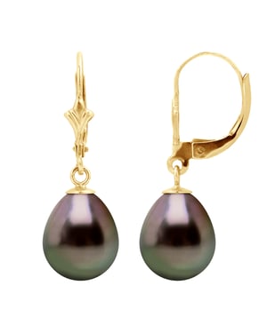 Drop Earrings Tahitian Parels 9-10 mm Pears Yellow Gold