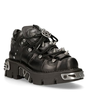 New Rock zwart leren enkellaarzen met spikes-110-S1