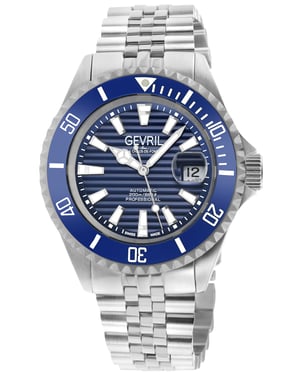 Gevril Men's Chamber 42601 Swiss Automatic Sellita SW200 Blue Dial Date Stainless Steel Watch