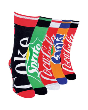 Coca Cola - 5-Pack Unisex Kleurige Gestreepte Fun Novelty Merklogo Katoenen Sokken voor Mannen en Vrouwen - CM549