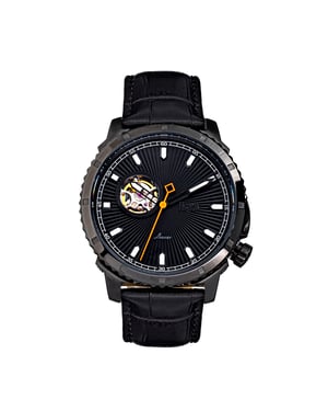 Reign Bauer Automatic Semi-SkeletonLeather-Band Watch