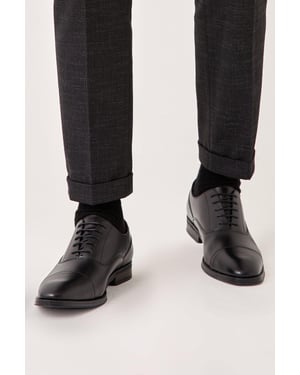 Leather Smart Black Oxford Toe Cap Shoes