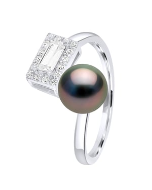 Verstelbare ring Cubic Zirconia - Echte Teelt Tahiti Parels Rond 8-9 mm