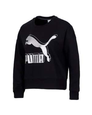 Puma Womens Classics Logo Metallic Crew Sweatshirt Black 597405 71
