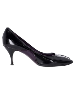 Celine Almond-Toe Kitten Heel Pumps in Black Leather