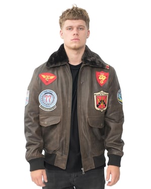 Bruin leren Amerikaanse pilotenbomberjack voor heren - Warschau