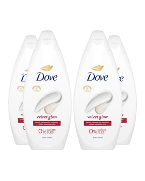 Dove Velvet Glow Body Wash 0% Sulfate SLES for Softer & Smoother Skin, 4x225ml