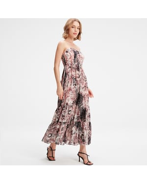 Maxiklänning i chiffong med bustier och abstrakt blommönster