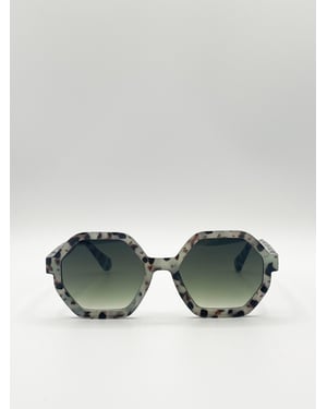 Pale grey tortoiseshell oversized hexagon Sunglasses