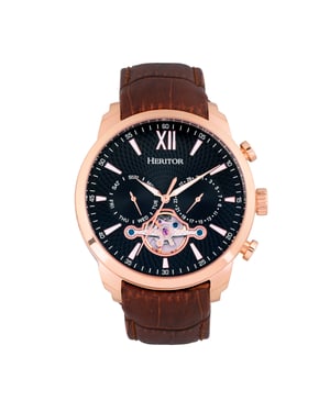 Heritor automatisch Arthur semi-skelet lederen band horloge met dag/datum