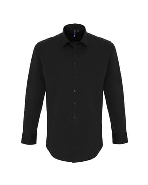 Premier Mens Stretch Fit Poplin Long Sleeve Shirt (Black)