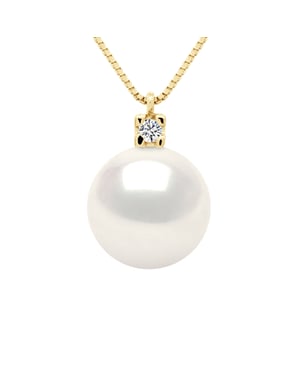 Halsband Smycke 0,02 Cts Gul Guld och Äkta Odlad Sötvattenspärla Rund 10-11 mm