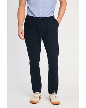 Navy Linen Blend Cuffed Trousers