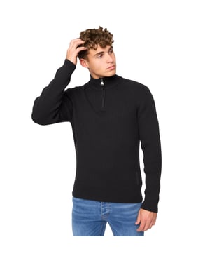 Crosshatch Heren Havaline gebreide Quarter Zip Pullover (Zwart)