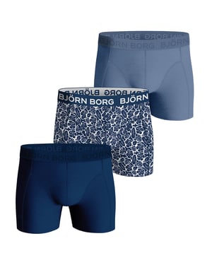 Björn Borg - 3 Pairs Mens Cotton Rich Comfort Stretch Fit Boxer Shorts - Blue Mix