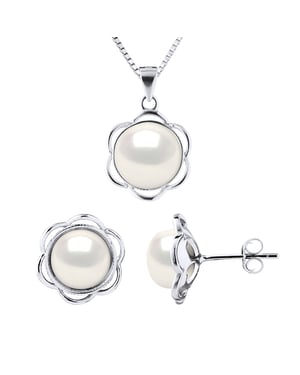 Adornment Necklace & Earrings PETAL Freshwater Pearl 8-9mm White 925