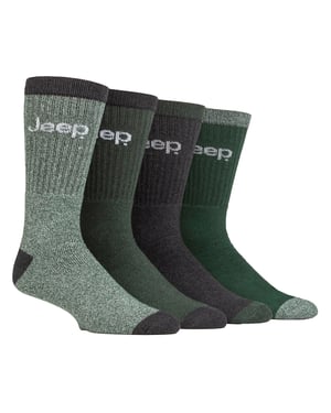 Mens Recycled Cotton Socks | Jeep | 4 Pack Thick Knit Full Cushioned Boot Socks - Green / Charcoal
