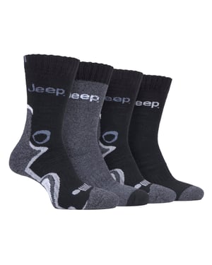 Jeep - 4-pack anti-blaar luxe laarzensokken voor heren - Houtskool / Zwart