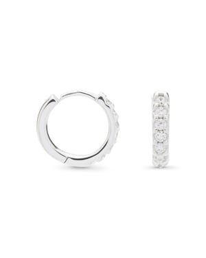 Luxenter hoepel oorbellen, 925 sterling zilver, leofcar en glanzende zirkonia met gerhodineerde afwerking