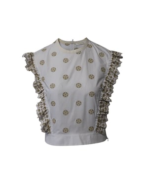 Chloe Broderie Anglaise Crop Top i Vit Bomull