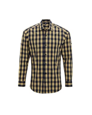 Premier Mens Mulligan Checked Cotton Long-Sleeved Shirt (Camel/Navy)