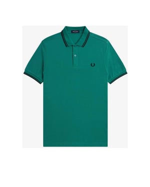 Fred Perry Svart Twin Tipped Collar Mintgrön pikétröja