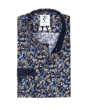 R2 Acorn Print Long Sleeved Shirt Navy