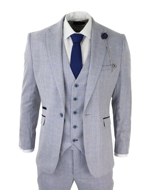 Heren 3-delig tweed pak lichtblauw geruit Peaky Blinders 1920 Gatsby trouwpak