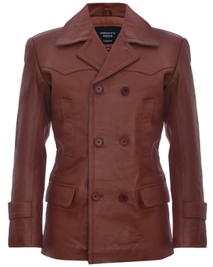 Cow Hide Dr Who Naval German Pea Coat Leather Jacket