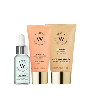 Skin Glow Boost Vitamin C Gel Serum 30ml + Skin Hydration Boost Hyaluronic Acid Eye Serum 15ml + Skin Lifter Boost Collagen Moisturiser 50ml