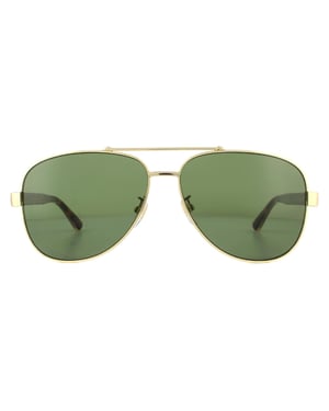 Gucci Sunglasses GG0528S 009 Gold and Havana Crystal Green