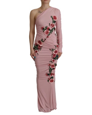 Dolce & Gabbana Roze Bloem Versierde Off-Shoulder Damesjurk