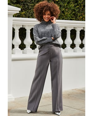 Dark Grey Relaxed Fit Wide Leg Trousers