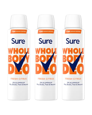 Sure Women Fresh Citrus Whole Body Deodorant Spray Aluminium Free 150ml, 3 Pack