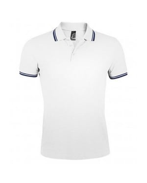 SOLS Mens Pasadena Tipped Short Sleeve Pique Polo Shirt (White/Navy)