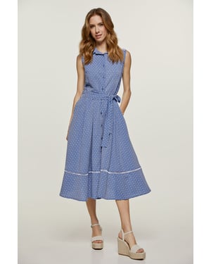 Indigo knoopdetails jurk