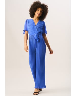 Angel Sleeves Pleated Belted Wrap Jumpsuit