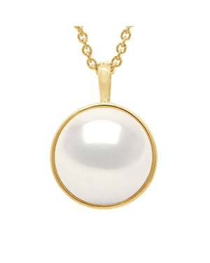 Halsband med pärlformad hänge omgiven av gult guld - knapp med äkta odlad sötvattenspärla 10-11 mm