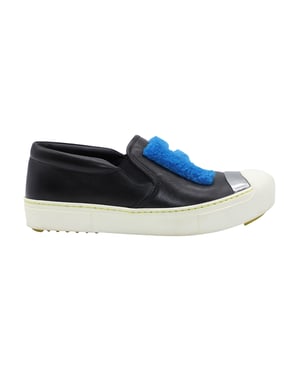 Fendi FF Shearling Päls Slip-On Sneaker i Svart Läder