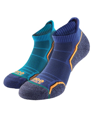 1000 Mile - 2 Pack Mens Single Layer Soft Breathable Running Ankle Socks - Kingfisher / Navy