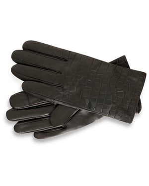 Black Croc Print Leather Gloves